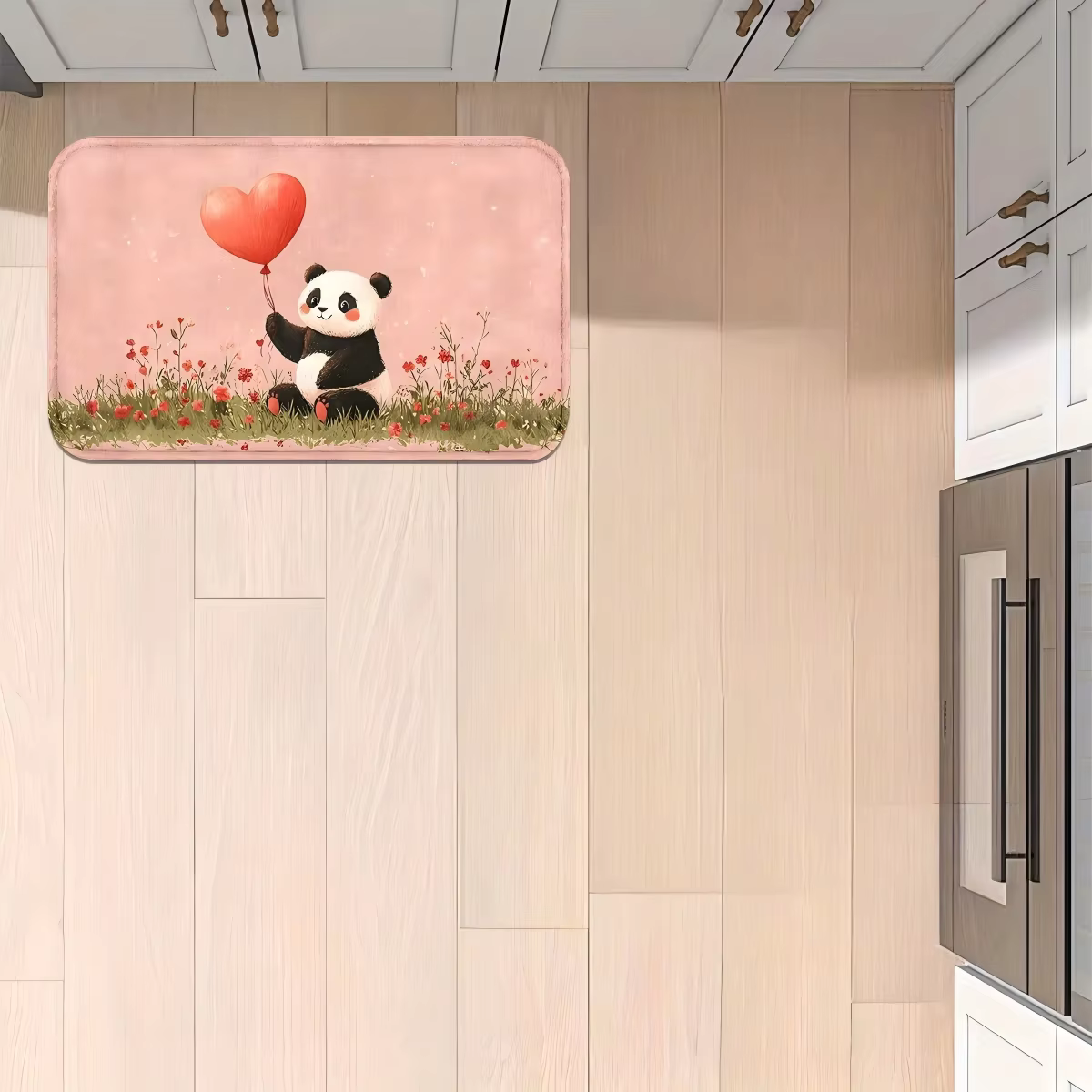 Ensemble de tapis de cuisine Panda Heart Balloon, tricot en polyester antidérapant, lavable en machi