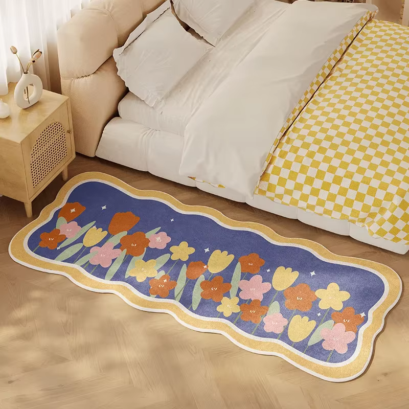 Tapis de sol en peluche à fleurs, pour salon, chambre à coucher, antidérapant, Ultra doux, lavable, 
