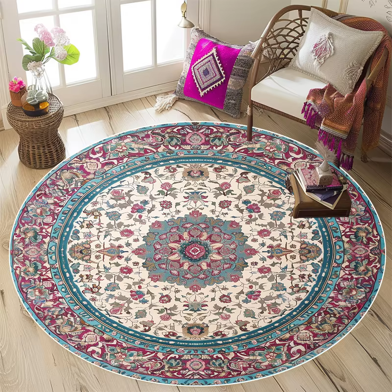 Tapis Rond Perse de Style Rétro, Décoration de Chambre à Coucher, Bohème, Lavable, Non-Ald Lea, Bure