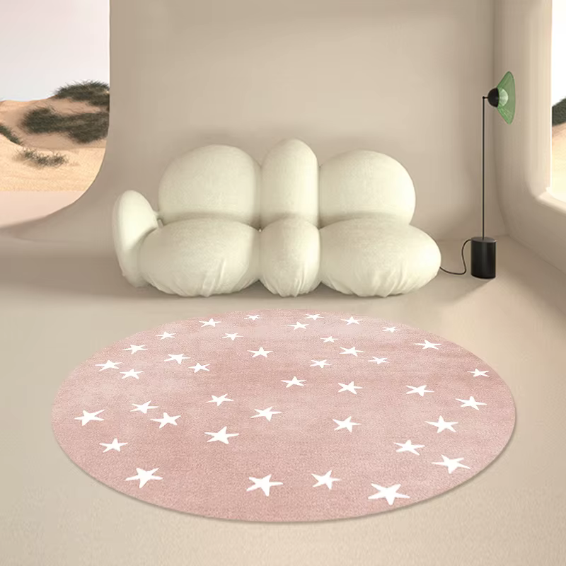 Tapis mignons nordiques pour salon, style dessin animé, décor de chambre à coucher, rond lea, doux, 