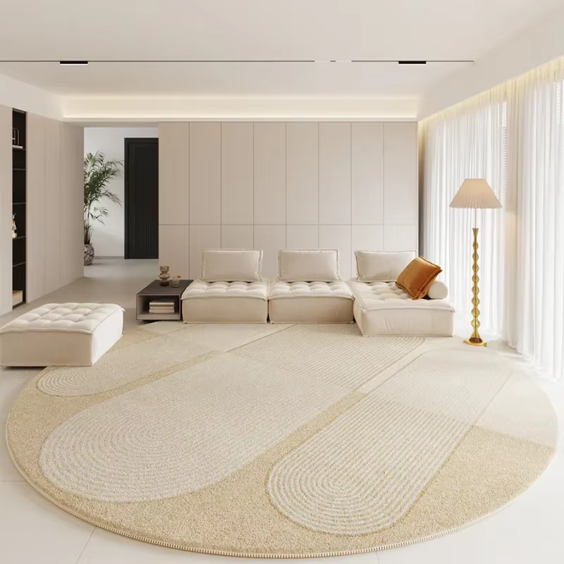 Tapis modernes pour chambre à coucher, doux et moelleux, épais, rond, crème, décoration de salon, an