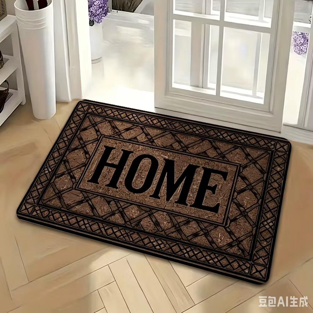 Tapis de bienvenue imprimé HOME, motif classique en treillis, tapis de sol antidérapant, tapis d'ent