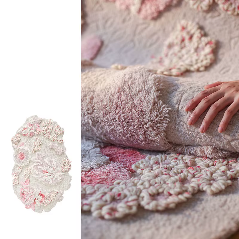 Tapis de chambre rose doux pour filles, tapis ovale irrégulier pour salon, tapis de couloir, tapis d