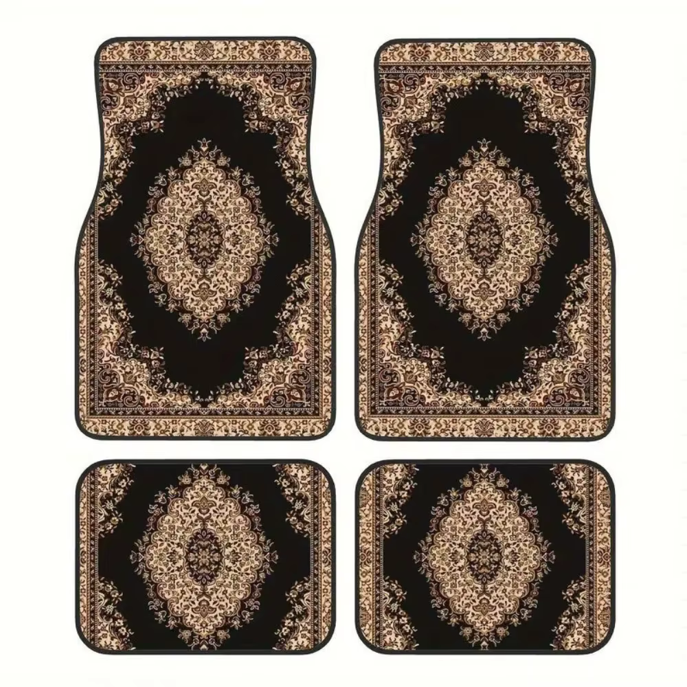 Tapis de sol de voiture bohème rétro, 4 pièces, antidérapant, résistant à la saleté, persan, décorat