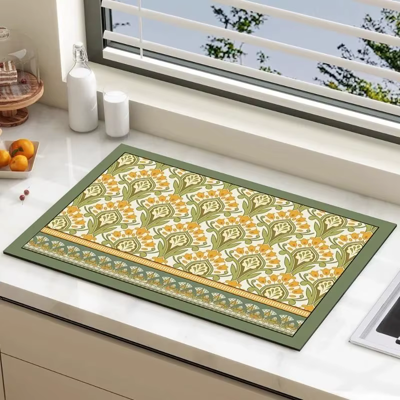 Tapis d'évier de cuisine vintage marocain Mandala VIKAMA, tapis absorbant antidérapant pour comptoir