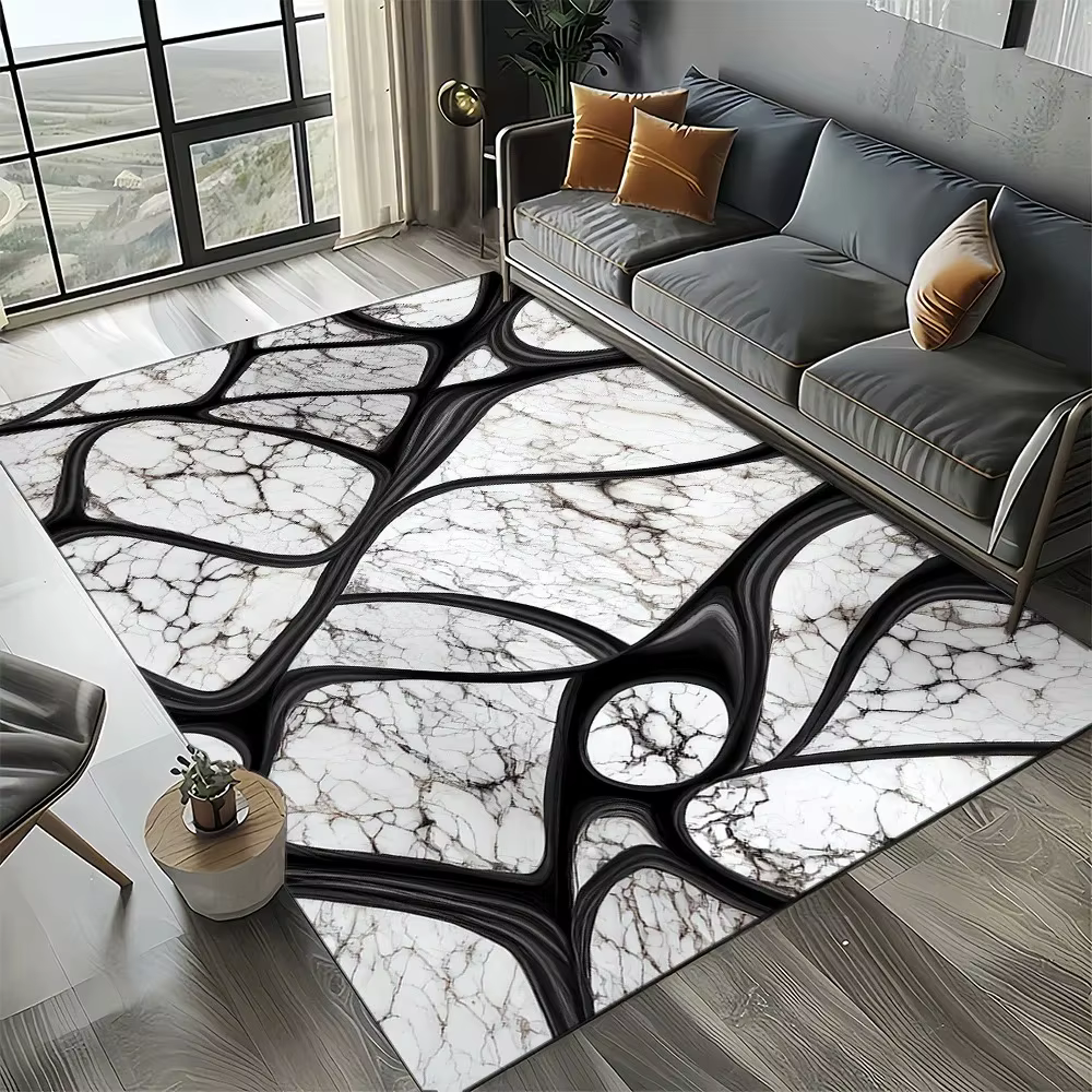 Tapis de luxe en marbre noir blanc or, pour salon, chambre à coucher, décoration de canapé de maison