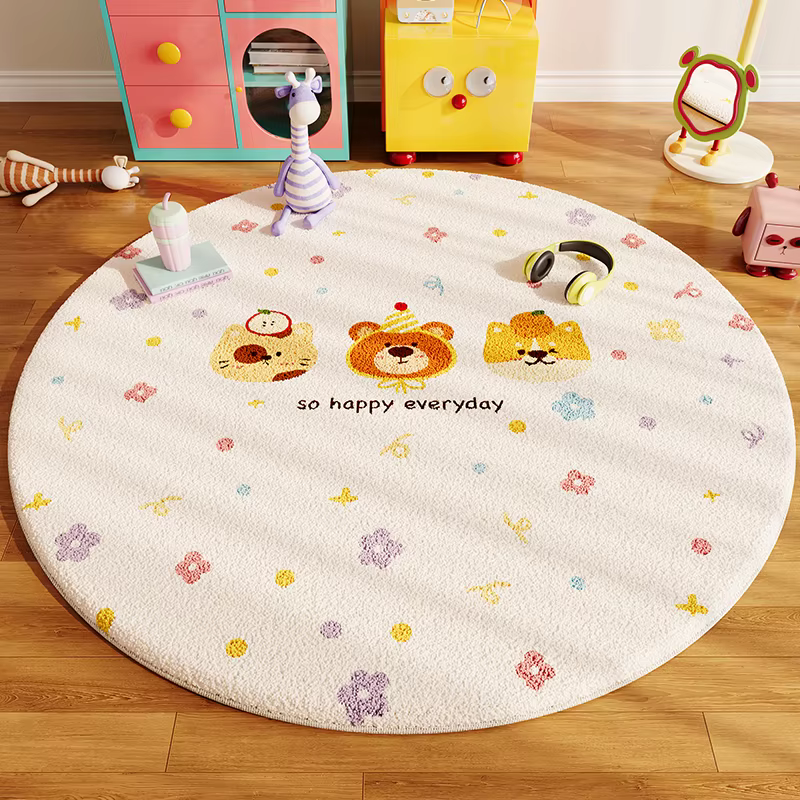 Tapis rond en peluche épaisse pour décoration de chambre à coucher, Style dessin animé, pour salon, 