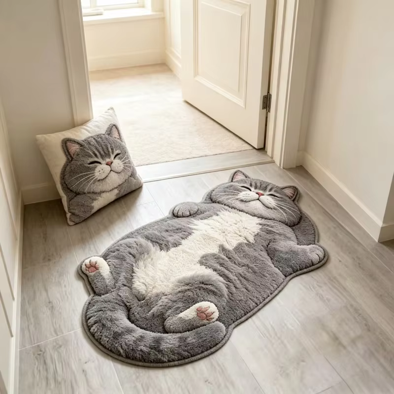 Tapis Adorable en Forme de Chat, Décoration d'Intérieur Unique et Élégante pour Salons, Chambres à C