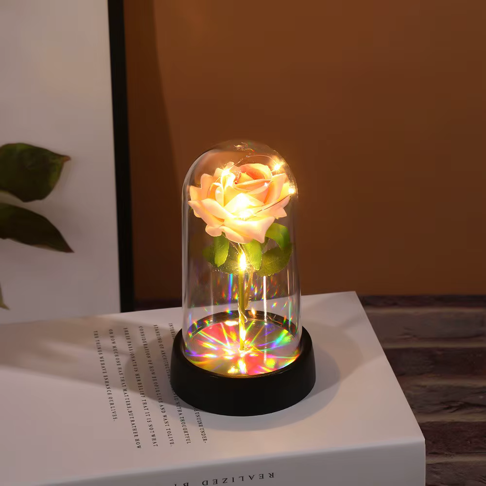 Rose éternelle, cadeau d'anniversaire de mariage, de saint-valentin, ornement lumineux coloré pour f