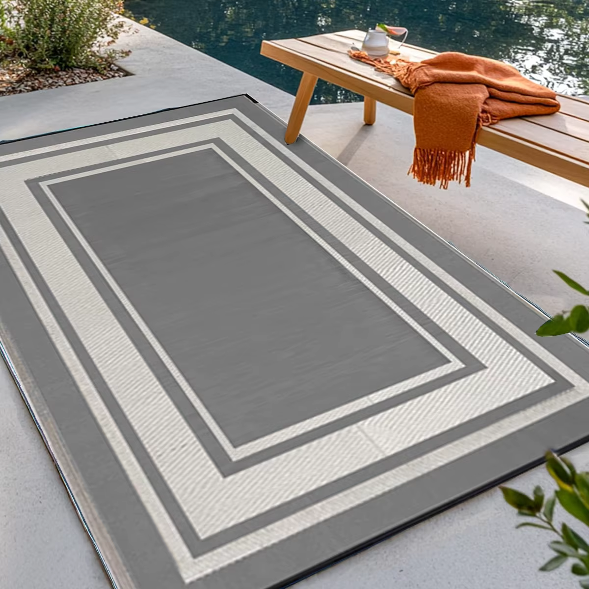 Tapis d'extérieur RURALITY imperméable pour patio, grand tapis en paille plastique pour camping, vér