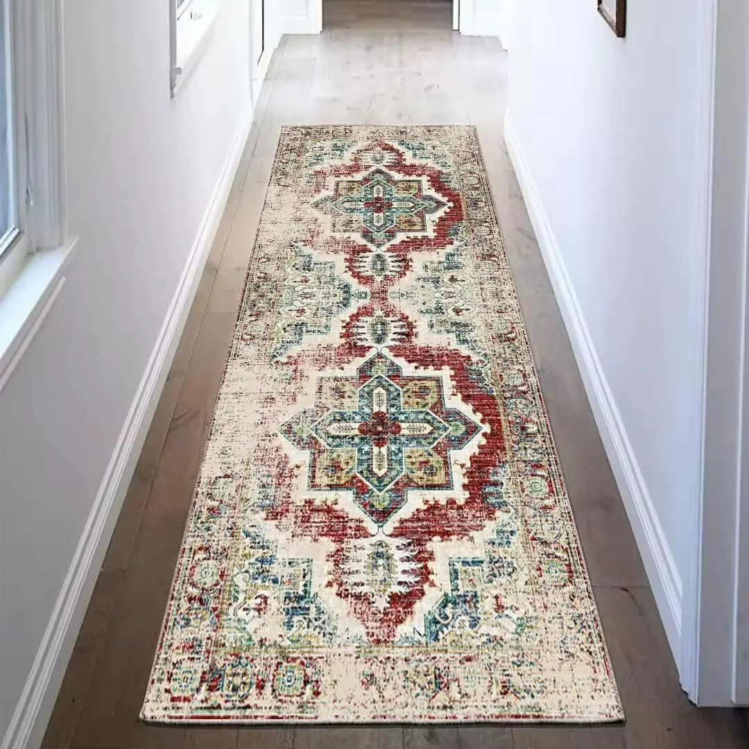 Tapis de cuisine persan traditionnel rouge et marron, tapis antidérapant pour salon, chambre, couloi