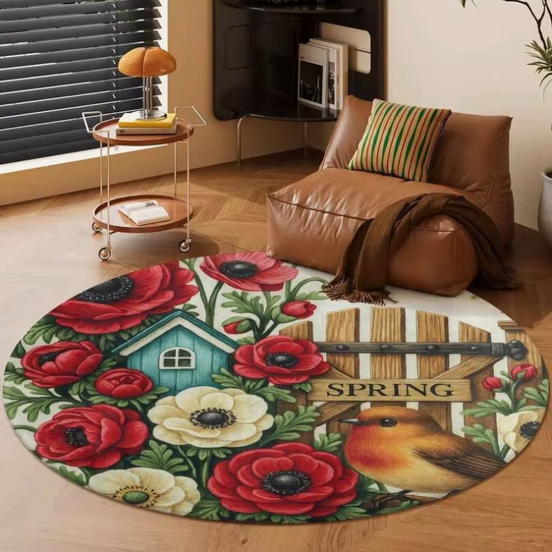 Tapis rond multicolore vibrant à motifs paisley et mandala, antidérapant, grand tapis circulaire boh