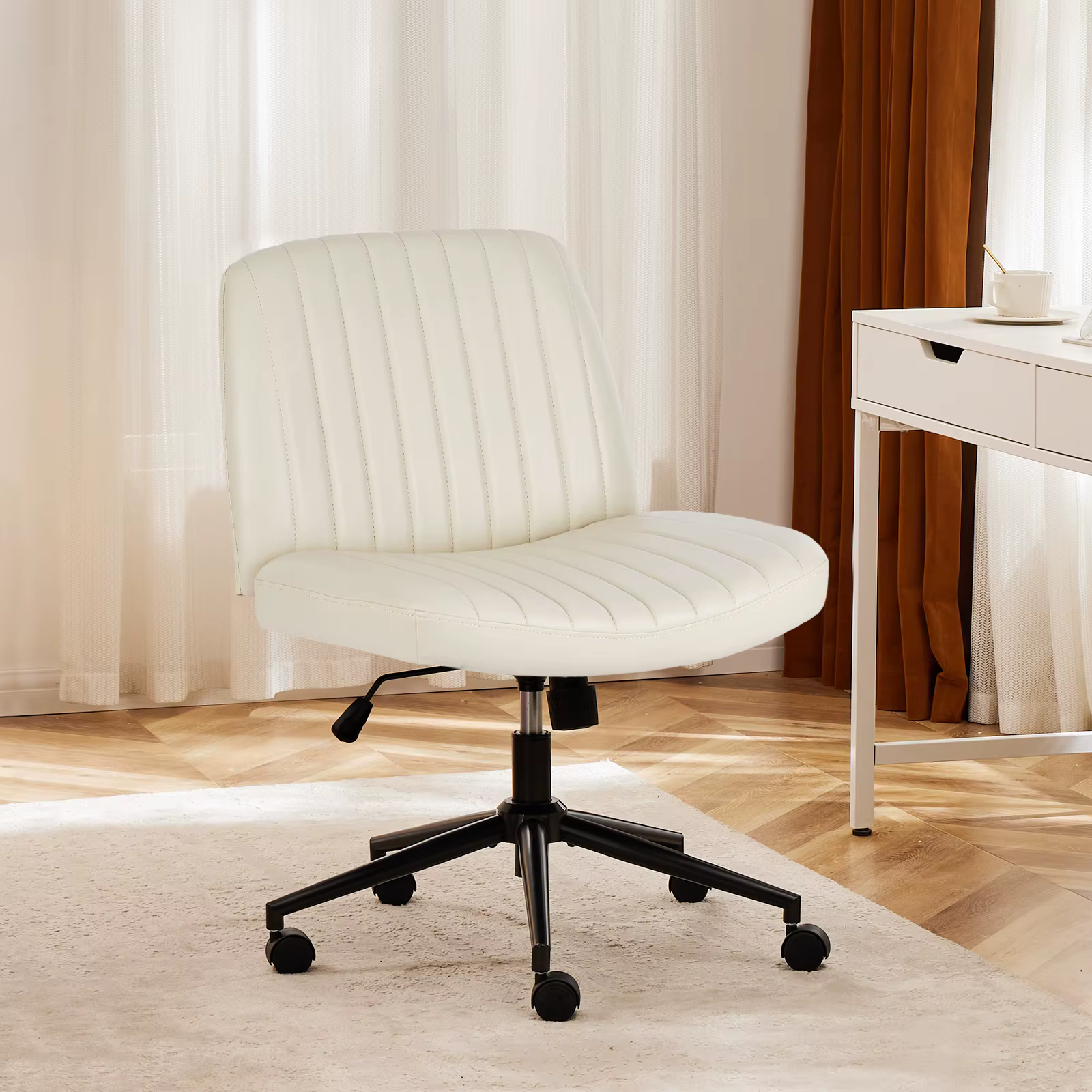 JHK chaises de bureau croisées sans accoudoirs avec roulettes chaise de bureau pivotante en cuir PU 