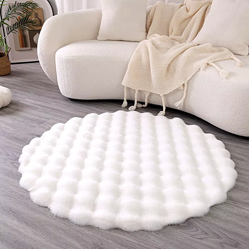 Tapis rond en fausse fourrure de lapin, Texture bulle, Premium, lisse, doux, chaud, décoration de ma