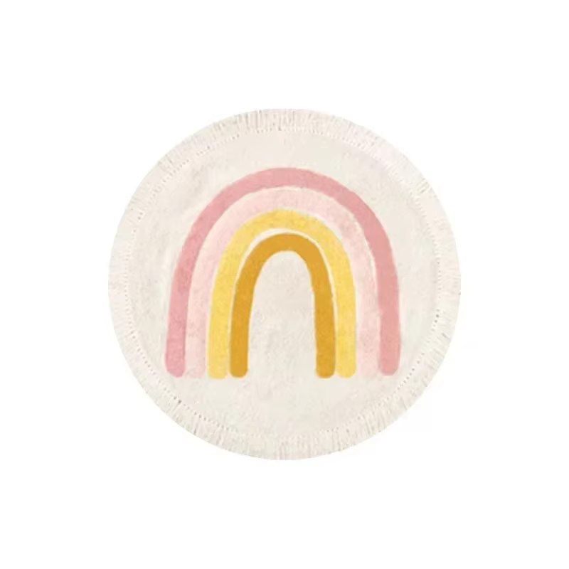Tapis Rond en Polymère Lavable en Machine pour Chambre d'Enfant, Décoration de Maison, Mignon, Dessi