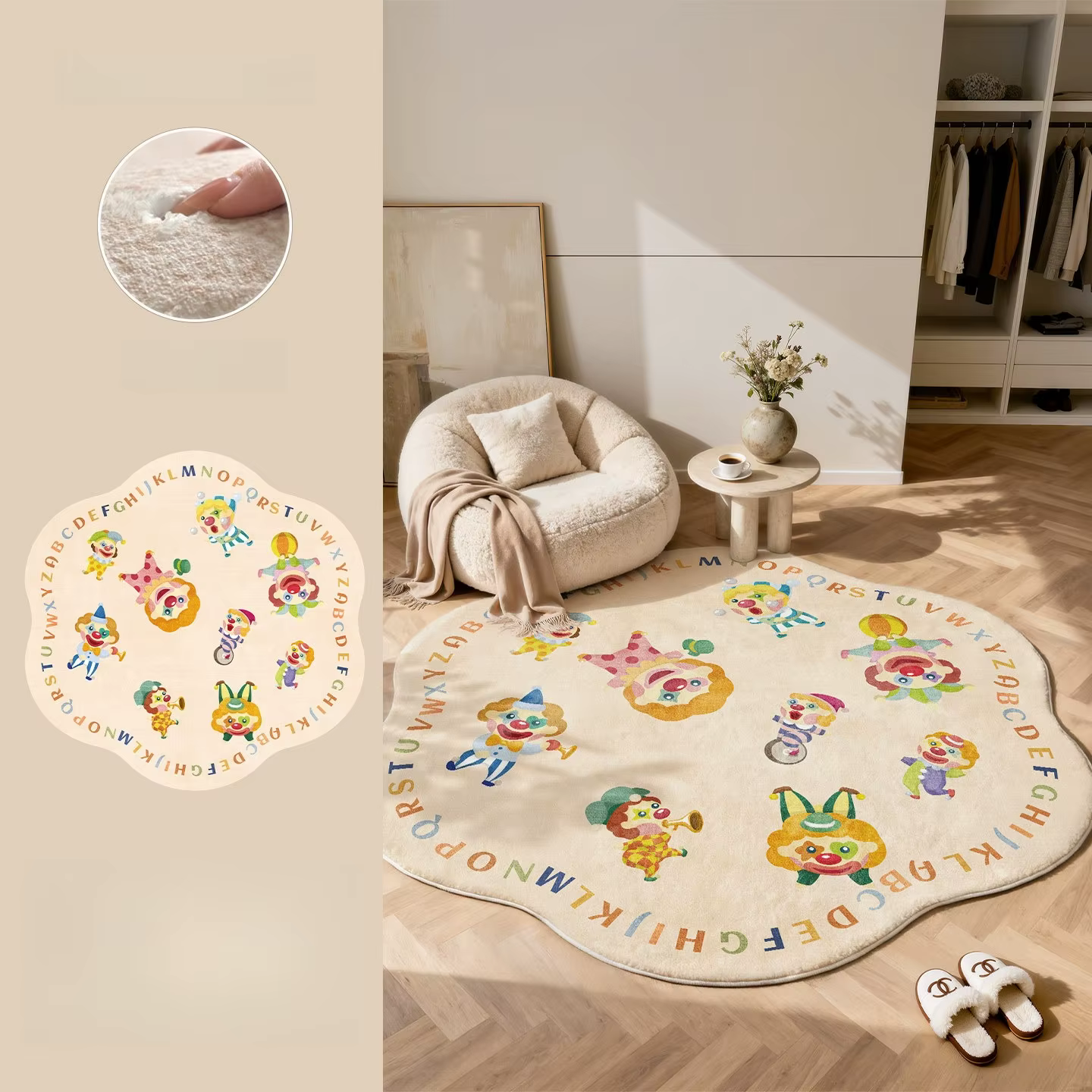 Tapis rond à motif de dessin animé pour décoration de chambre à coucher, tapis épais en peluche pour