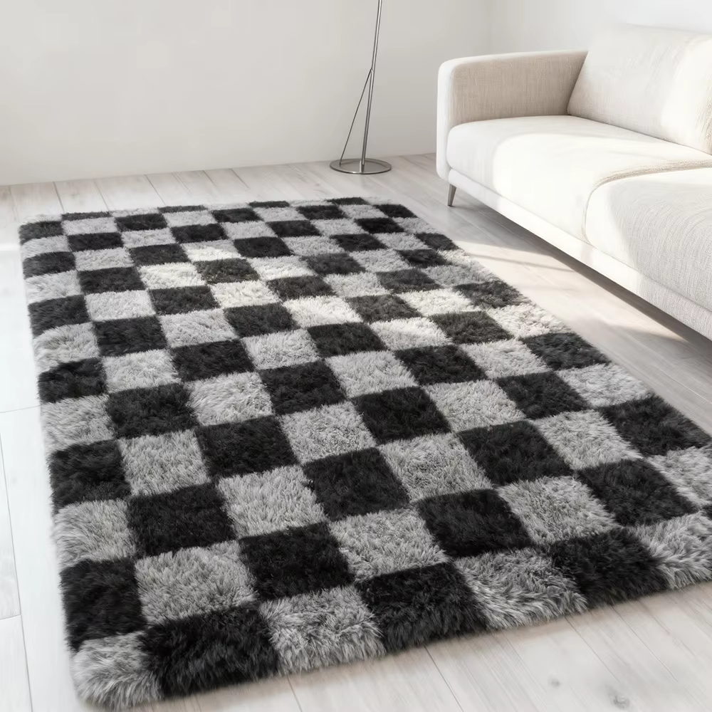 Tapis tie-dye à motif damier, tapis de salon, tapis de sol en mousse à mémoire de forme, tapis de ch