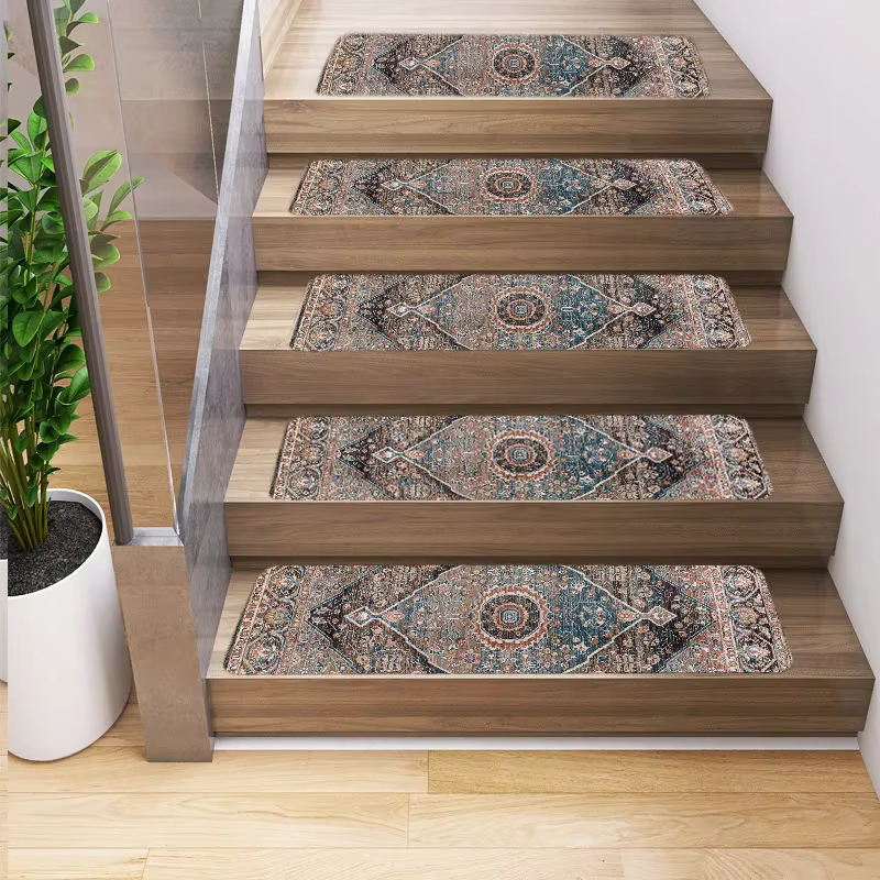 Tapis de marche pour escaliers, Vintage, motifs de géométrie ethnique persan, 20x76cm, adhésif, anti