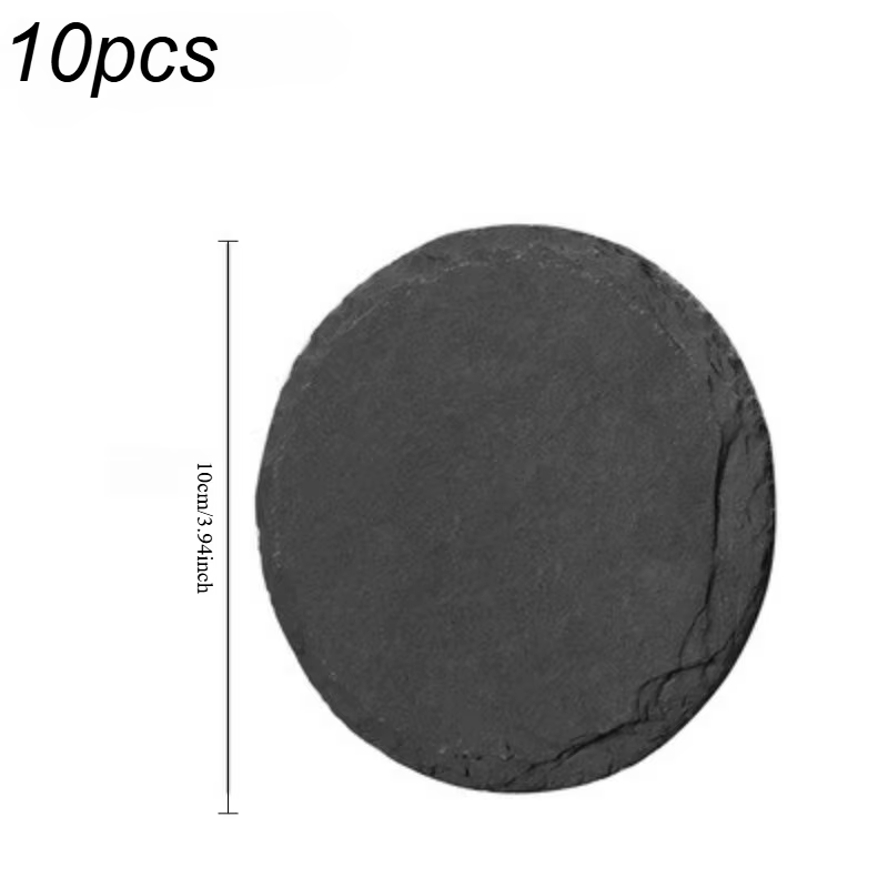 Sous-verres ronds/carrés en pierre d'ardoise noire, 10 pièces, pour boissons, bar, cuisine, maison,