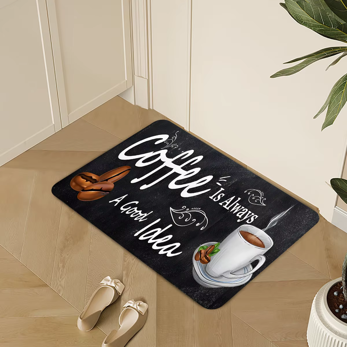 Tapis de sol antidérapant avec citation « Coffee Time » pour cuisine, salon, salle à manger, entrée,