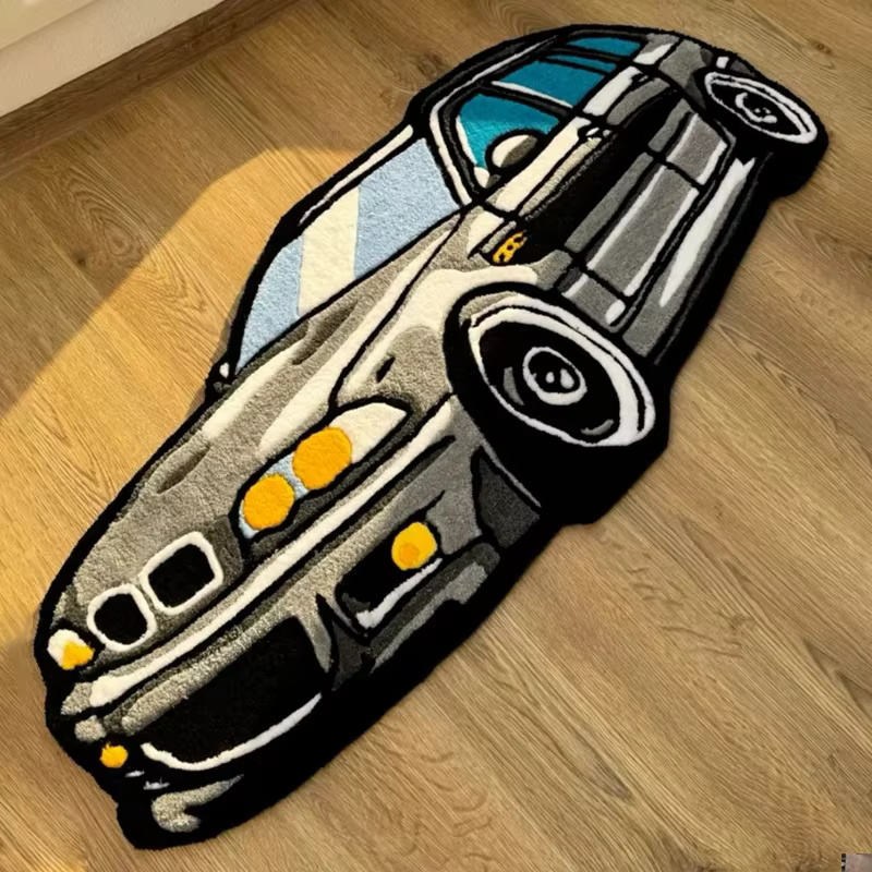 VIKAMA Décoration de chambre pour garçon : forme de tapis, coussin de sol, passionné de voiture, cad
