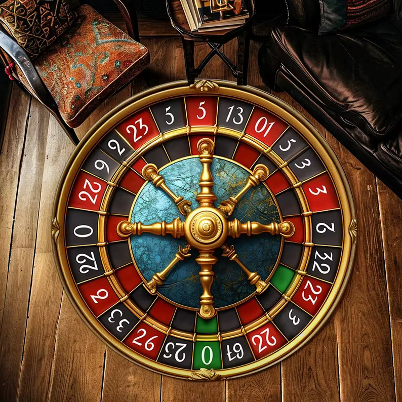 Tapis de conception de roue de roulette, tapis rond décor de casino tapis de salle de jeu tapis de d