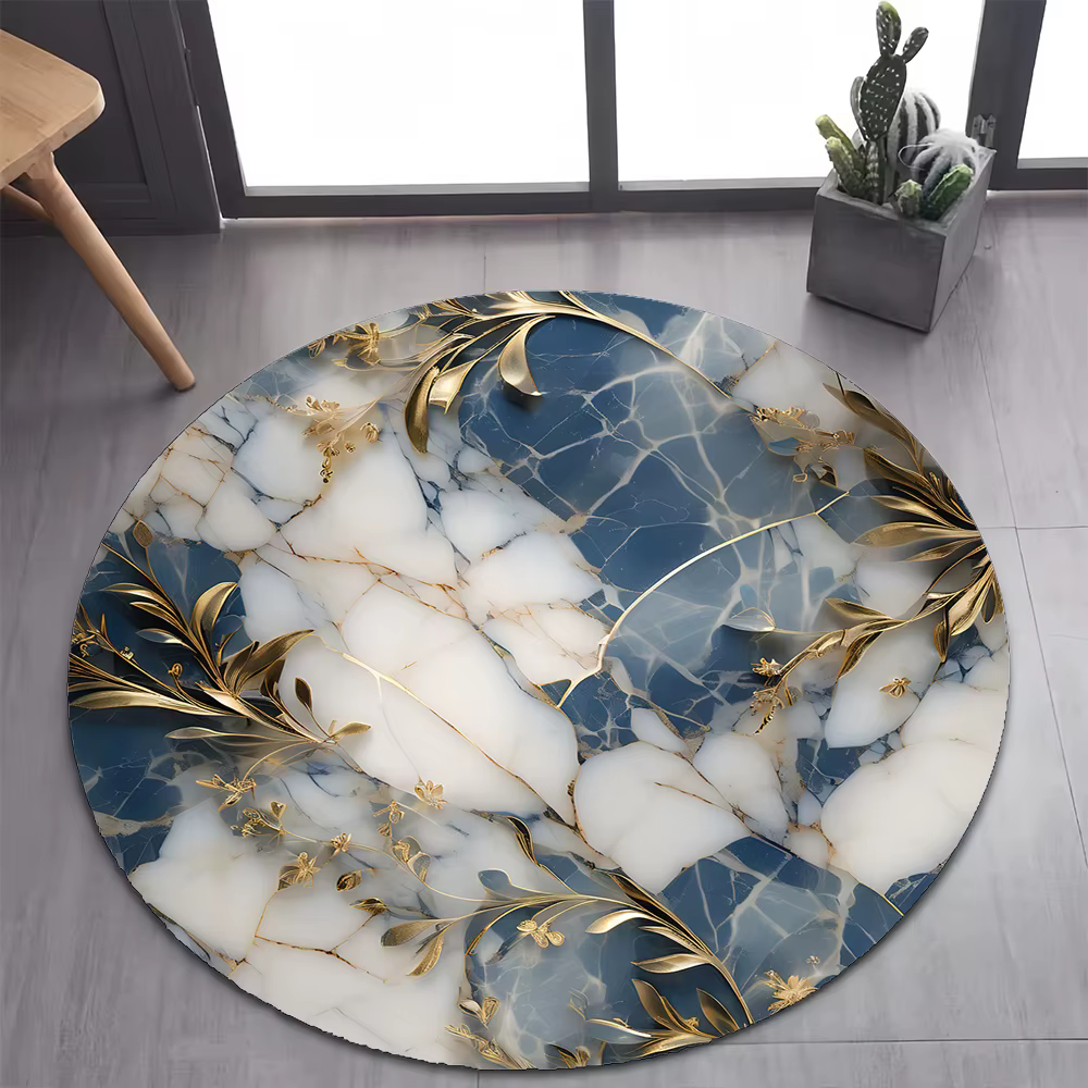 Tapis rond luxueux couleur marbre blanc or, nouveau Style, pour décoration de chambre à coucher et d
