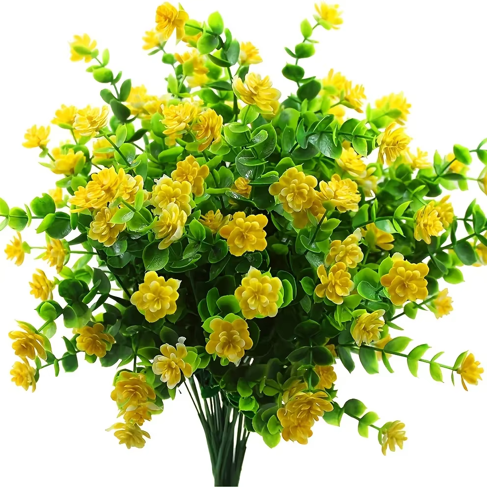 4 paquets de plantes artificielles résistantes aux UV, fausses buissons, fleurs en plastique, maison