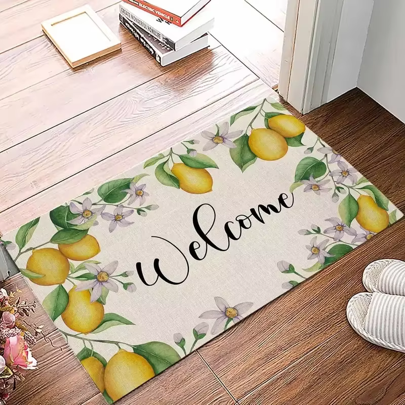 VIKAMA Tapis de bienvenue d'été à motif de fleurs de citron, antidérapant, lavable, pour intérieur e