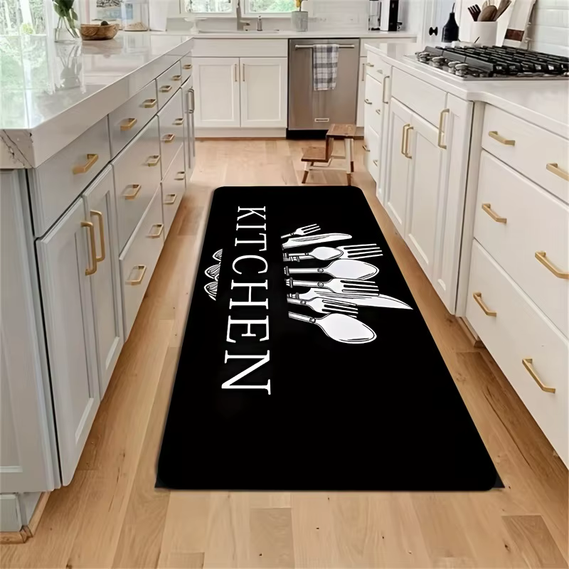 Tapis de sol noir pour cuisine, salle de bain, salon, chambre à coucher, tapis d'entrée, lavable, an