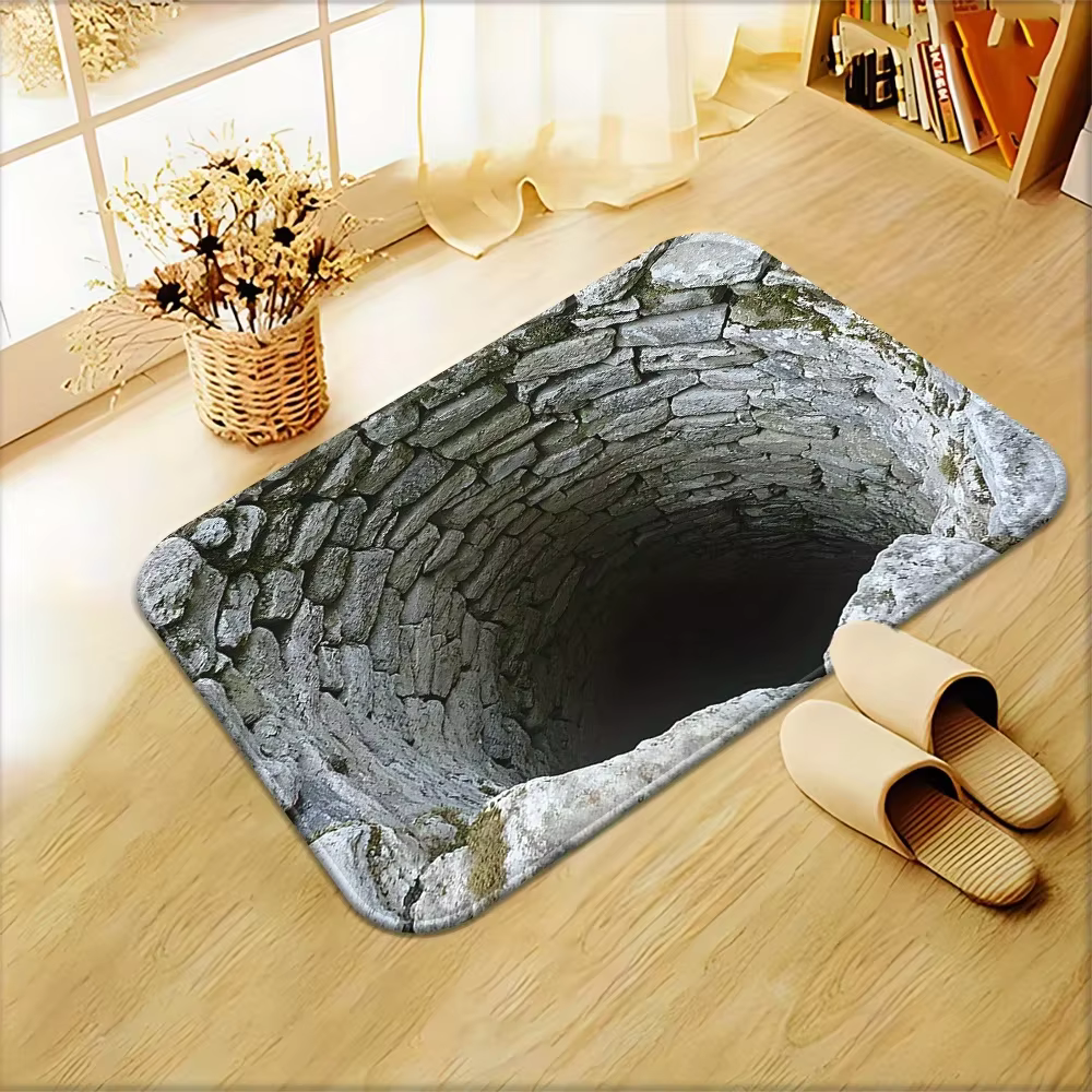 Tapis de porte antidérapant, Illusion d'optique 3D, Abyss sans fin, lavable en Machine, pour salle d