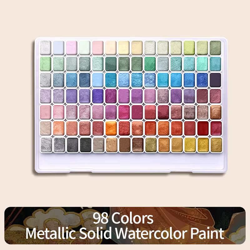 Ensemble de peinture aquarelle scintillante métallique de 98 couleurs, Pigments de perles pour artis