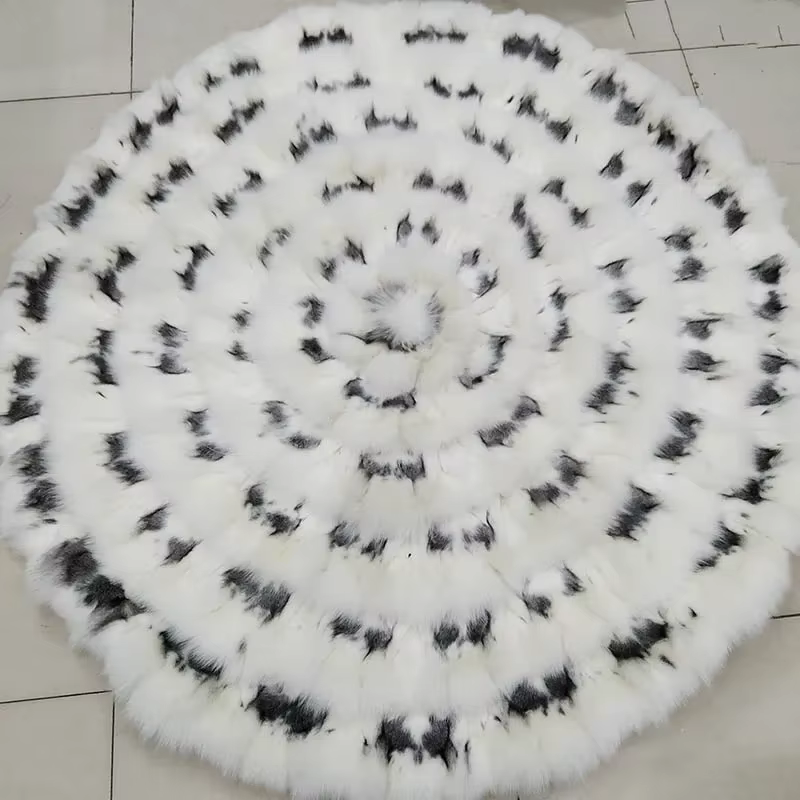 MS.Softex-Tapis en fourrure de renard naturel OEM, patchwork de forme ronde, vraie fourrure de renar