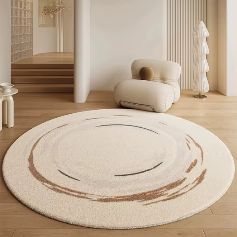 Tapis rond doux, moderne, minimaliste, couleur crème, facile à nettoyer, absorbant le bruit, pour sa