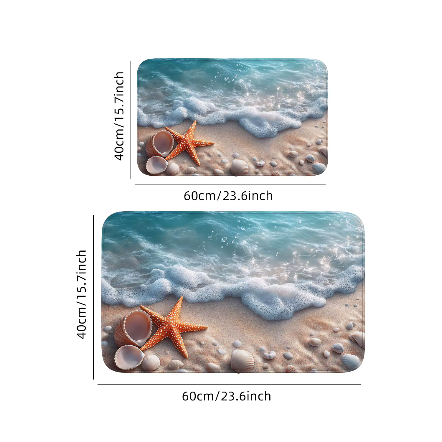 Tapis de bain antidérapant, à séchage rapide, imperméable, en polyester, motif vague de plage, idéal