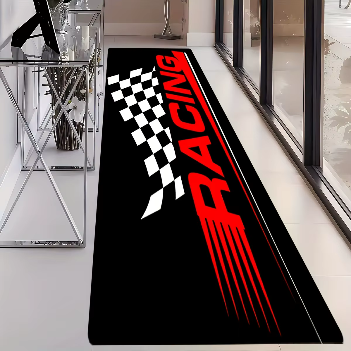 Tapis sur le thème VIKAMA Racing pour salles de jeux, gymnases, couloirs et décoration industrielle