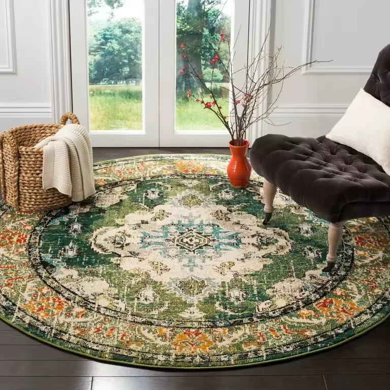 Tapis rond vintage à motif floral, tapis de sol bohème pour salon, chambre à coucher, décoration int