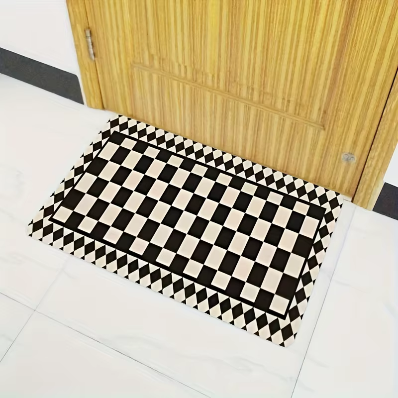 Tapis à carreaux noir et blanc, style européen minimaliste, tapis de cuisine, salon, chambre à couch