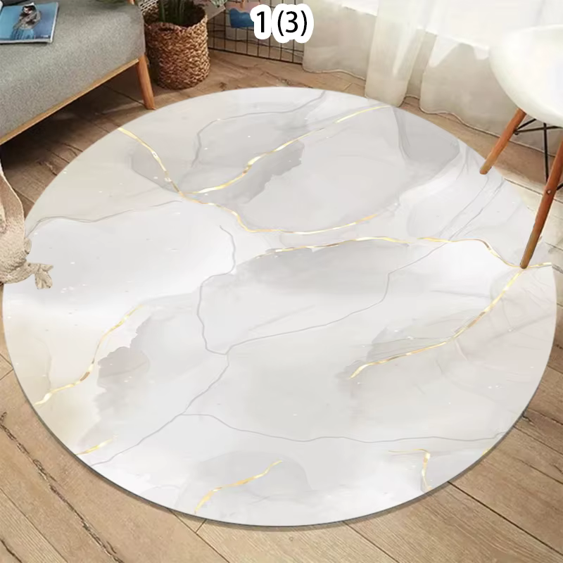 Nouveau style 2026 : Tapis rond luxueux couleur marbre blanc et or pour chambre à coucher, salon, dé