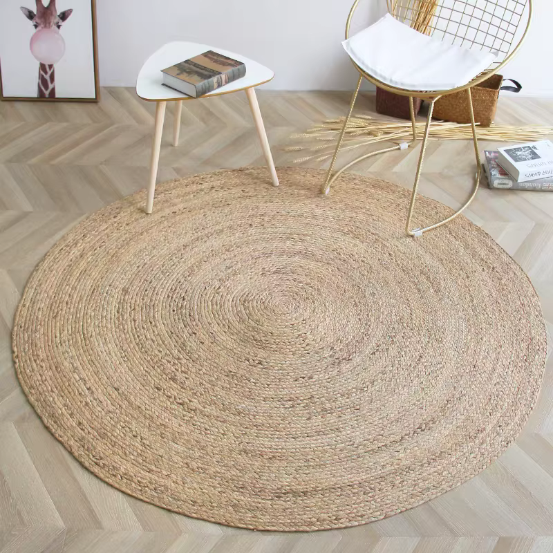 Tapis ronds en rotin 100% de paille, pour salon, chambre à coucher, renfort naturel, herbe à roseaux