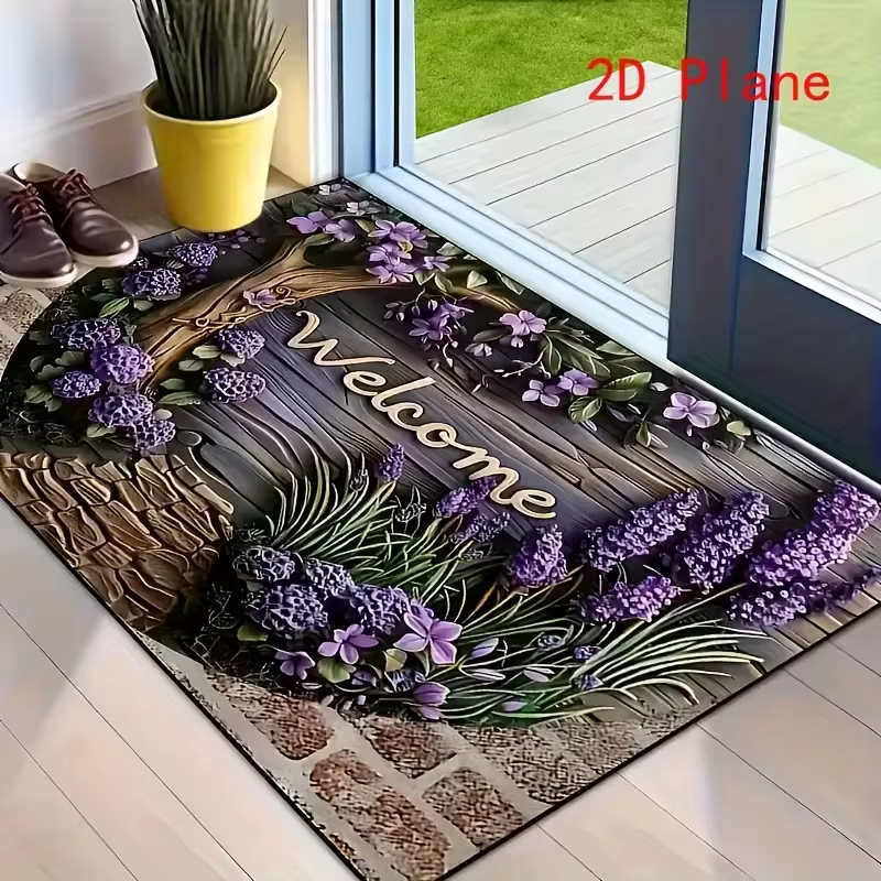 Tapis d'entrée de maison antidérapant, exquis, fleur bleue, cœur, adapté au bureau, chambre à couche