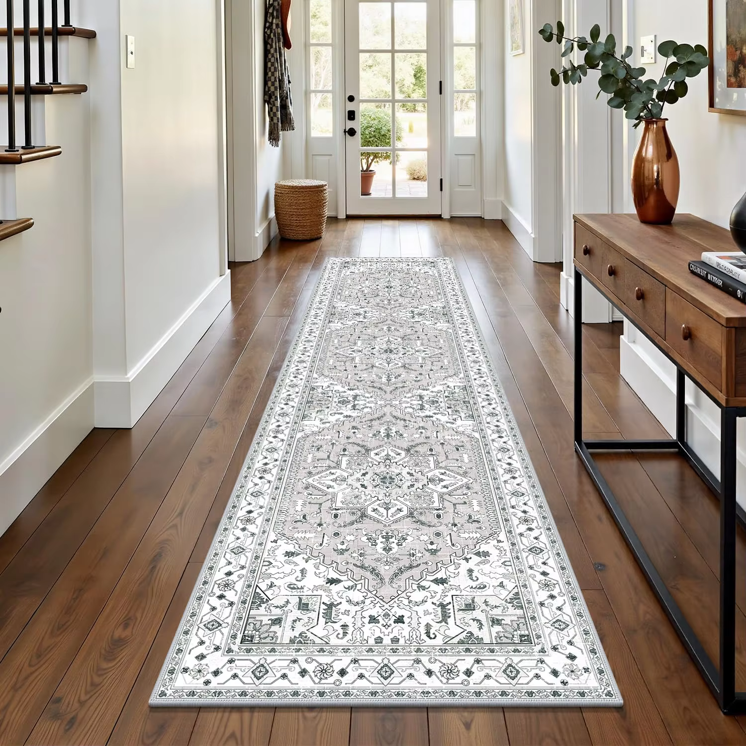 Tapis de couloir vintage persan à motifs floraux, tapis moelleux antidérapant, tapis d'appoint bohèm