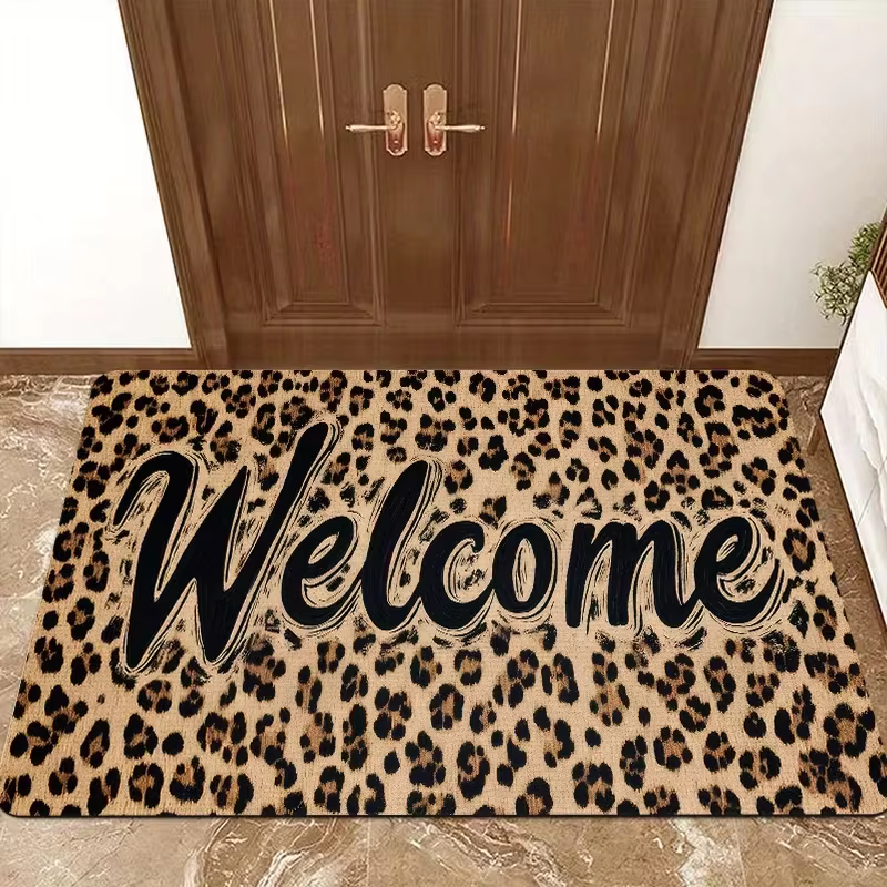 Paillasson en fausse fourrure imprimé léopard, tapis d'entrée antidérapant pour la maison, tapis chi