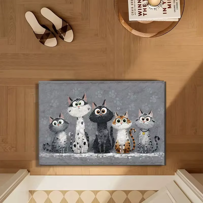 VIKAMA tapis gris mignon chaton paillasson tapis de bienvenue tapis de cuisine tapis pour salon tapi
