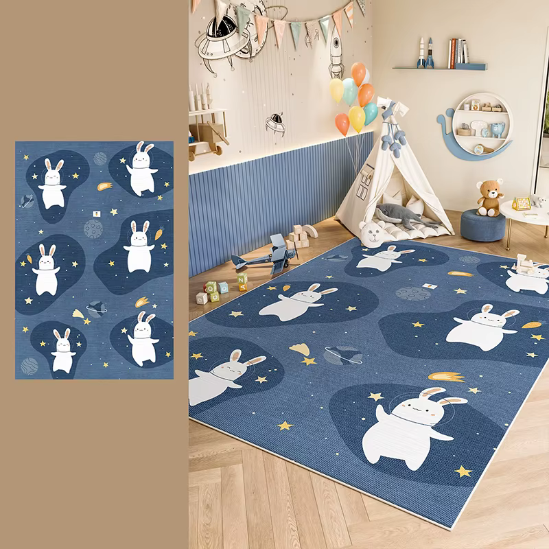 Tapis de salon antidérapant imperméable résistant à l'usure tapis de sol chambre d'enfants bleu mign