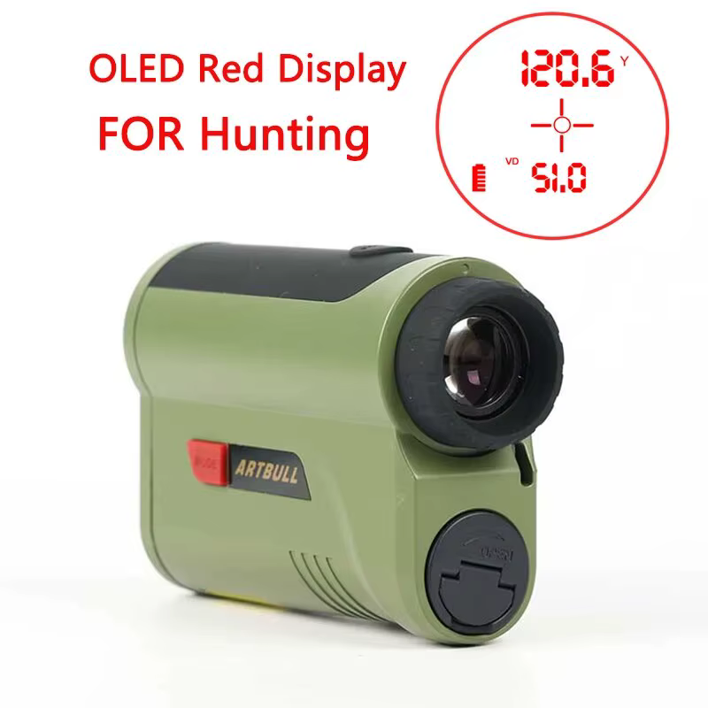 Télémètre laser à affichage rouge OLED pour la chasse, 1200, 2000 verges avec amplification 7x, comp