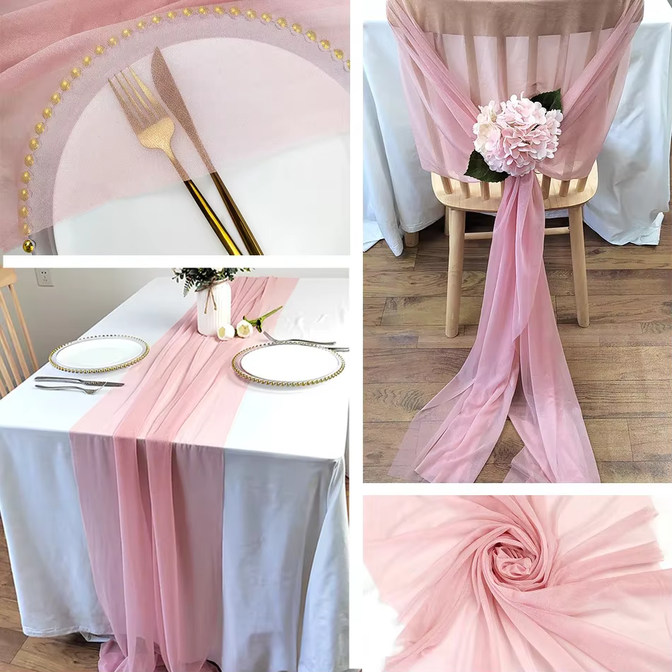 Chemin de Table en mousseline de soie, tissu transparent en soie pour Boho, superposition d'arc de m