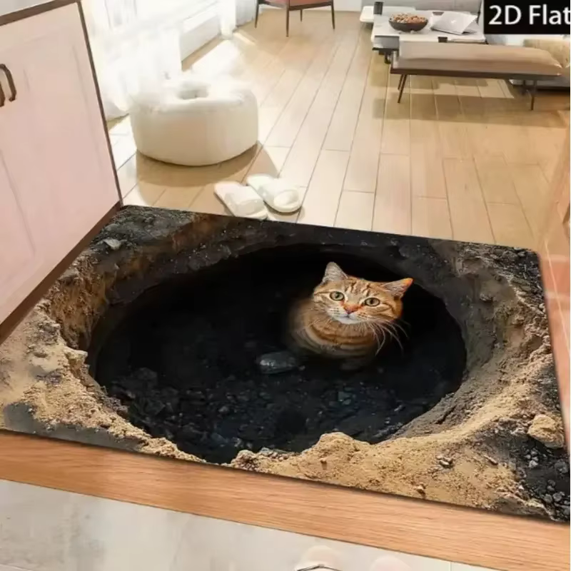 Tapis de sol 3D en pierre avec motif d'ours qui brise la porte, antidérapant, pour une entrée de mai