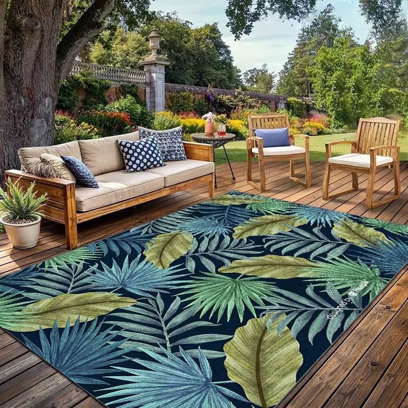 Tapis décoratif moderne à motif végétal |   Tapis d'extérieur |   Convient pour cour, balcon, jardin