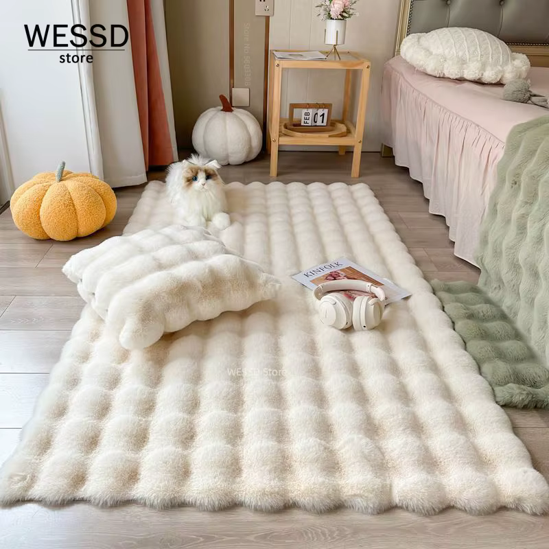 Tapis en Faux lapin pour chambre à coucher, tapis poilu et moelleux, lavable, Shaggy, doux, décorati